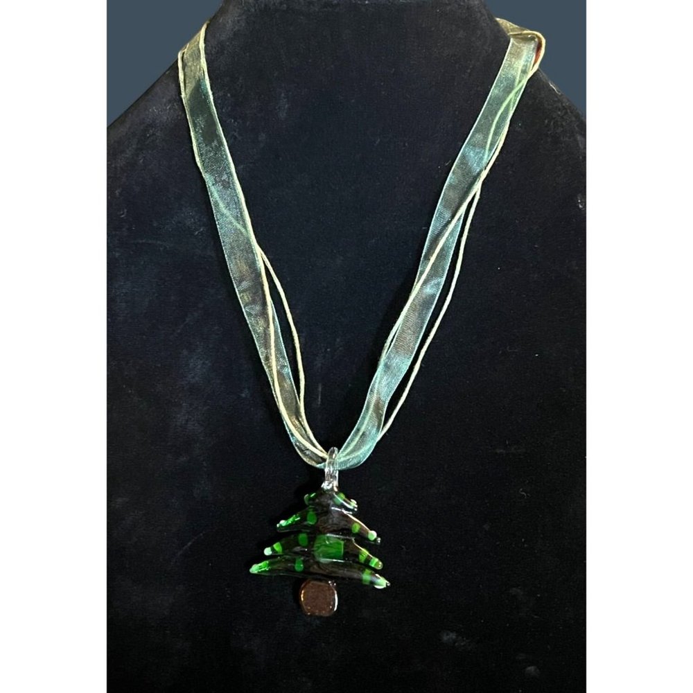 Fused Glass Necklace Christmas Tree Snowman Holiday Jewelry - Picture 2 of 9